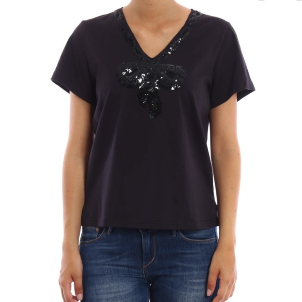 Marc Jacobs Black Sequin Embellished V-Neck Top